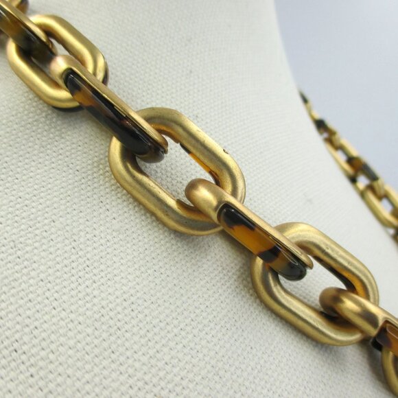 Chico's Women's Gold & Tortoiseshell Chain Link Necklace Jewelry Old Money NEW - Picture 3 of 6
